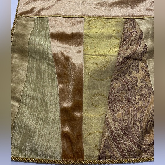 Table runner w/ blocks of gold, paisley & velvet, bound with gold metallic braid - Picture 2 of 11